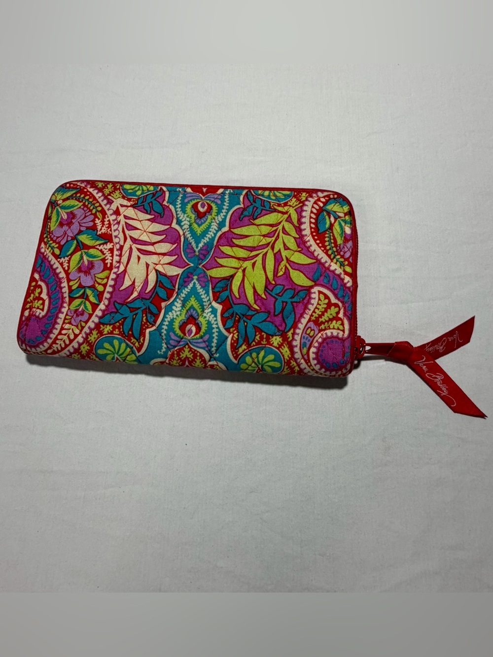 Vera Bradley Teal Pink Yellow Paisley Zip Wallet